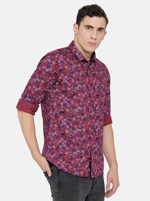 Slim Fit Maroon Printed Shirt