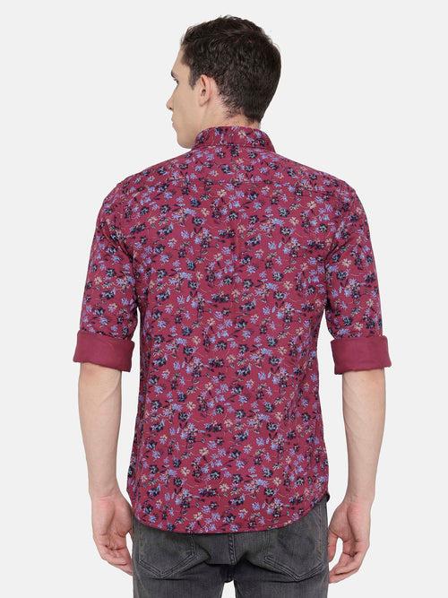 Slim Fit Maroon Printed Shirt