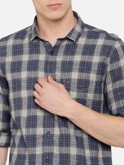 Navy and Grey Melange Checkered Shirt