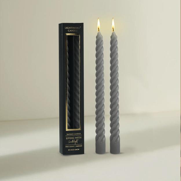 Twist Dinner Candles Dripless Grey - Pack of 2