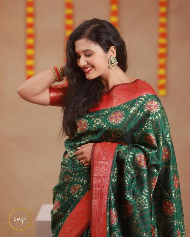 Green And Red Combination Ethnic Saree