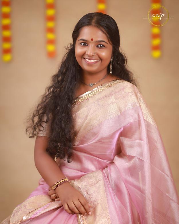 Pink Tissue Saree With Golden Border And Lace