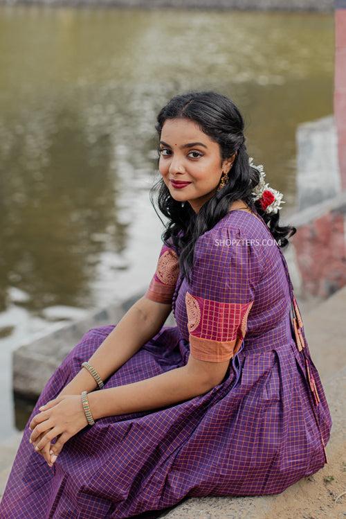 Purple Checks Handloom Maxi Dress