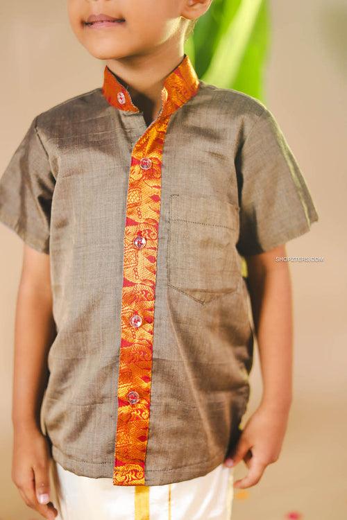 Grey Cotton Boys Kurta