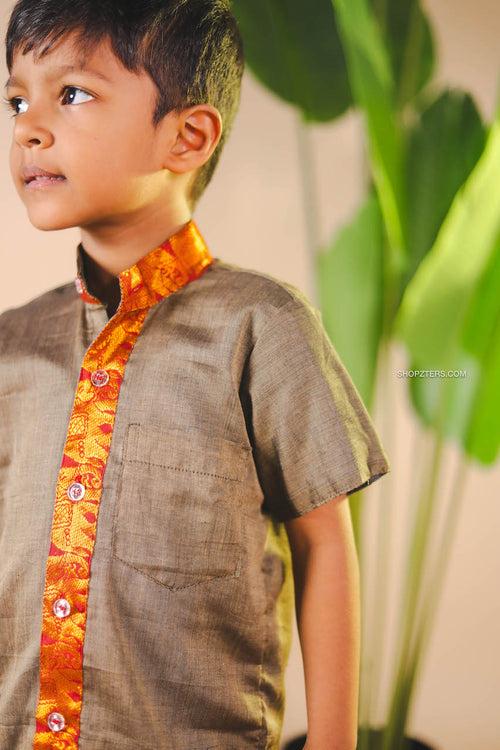 Grey Cotton Boys Kurta