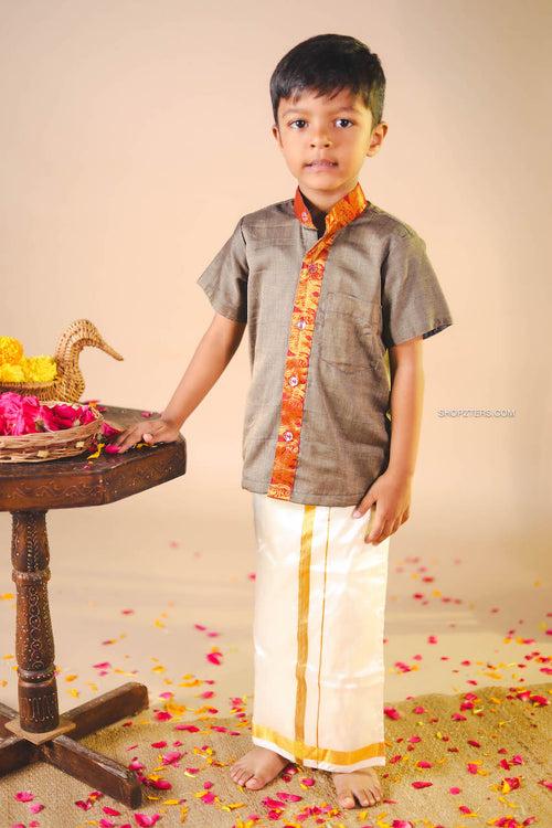 Grey Cotton Boys Kurta