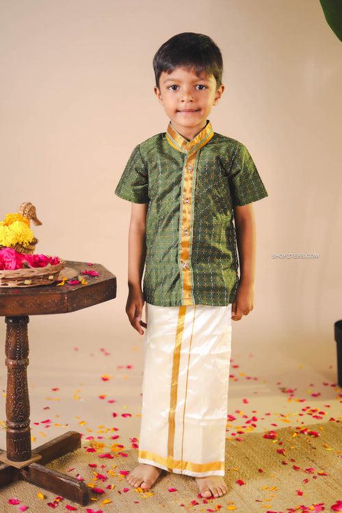 Green Cotton Boys Kurta