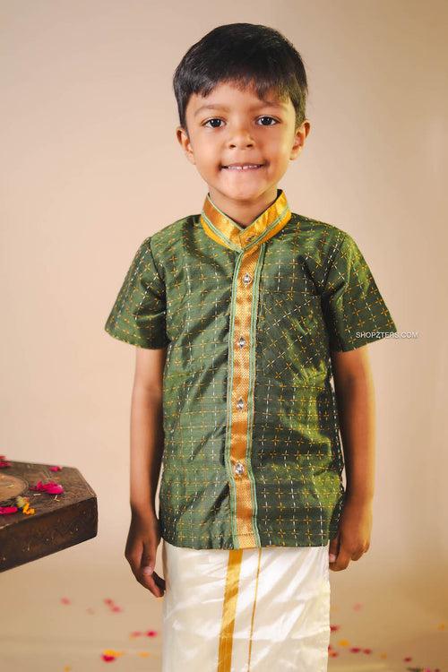 Green Cotton Boys Kurta