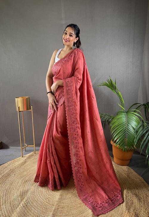 Matka Silk Saree With Cutwork Border