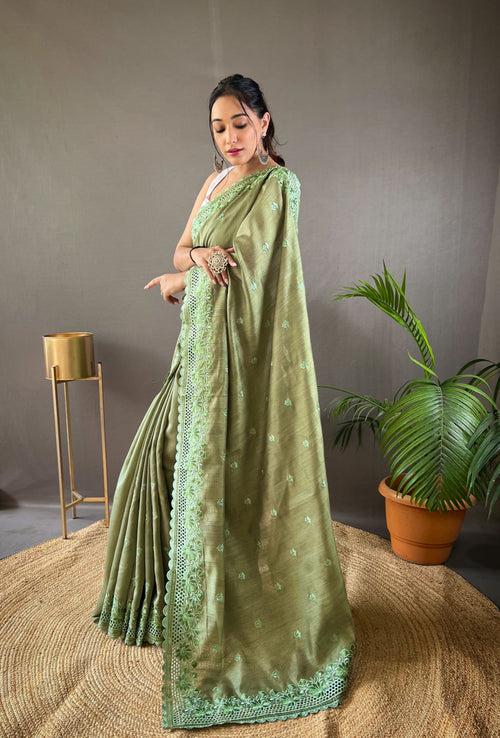 Matka Silk Saree With Cutwork Border