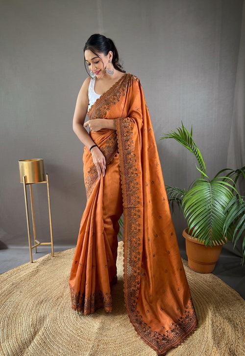 Matka Silk Saree With Cutwork Border