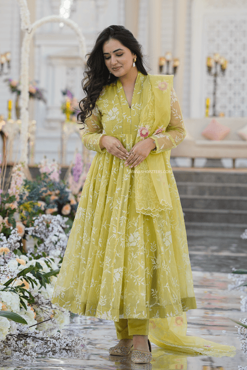 Faded Yellow Organza Suit Set