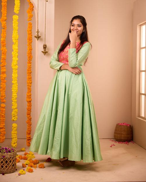 Kurunji Apple Green Semi Silk Dress