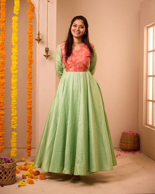 Kurunji Apple Green Semi Silk Dress