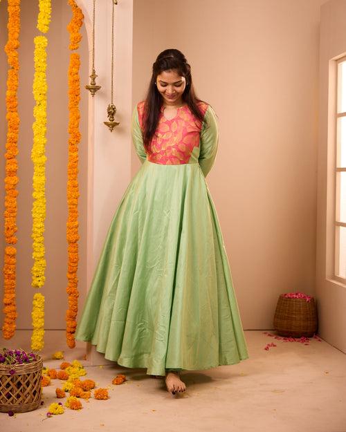 Kurunji Apple Green Semi Silk Dress