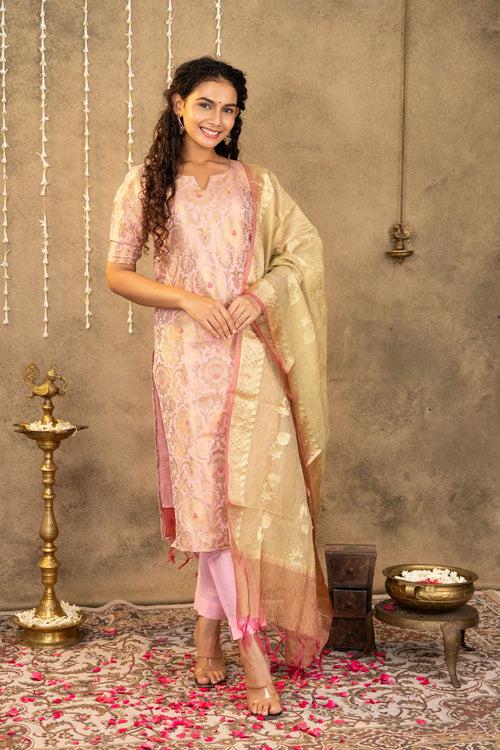 Baby Pink Banarasi Suit Set