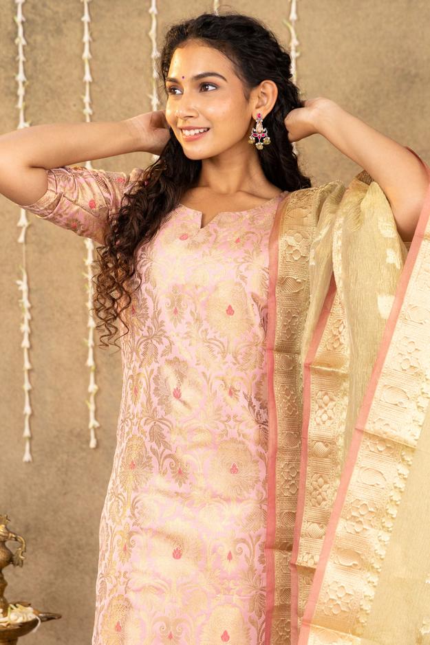 Baby Pink Banarasi Suit Set