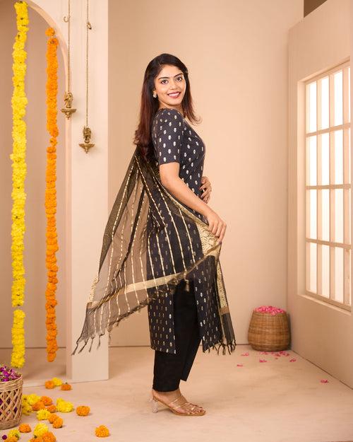 Black Semi Banarasi Suit Set