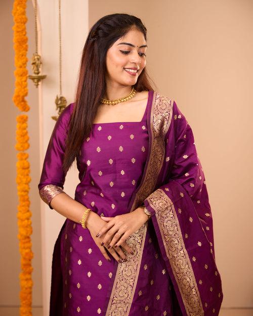 Annam Magenta Semi Banaras Suit Set