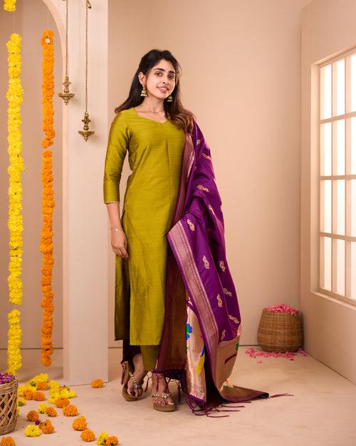 Mayil Suit Set With Paithani Dupatta