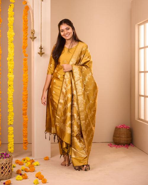 Samanthi Mustard Semi Banarasi Suit Set