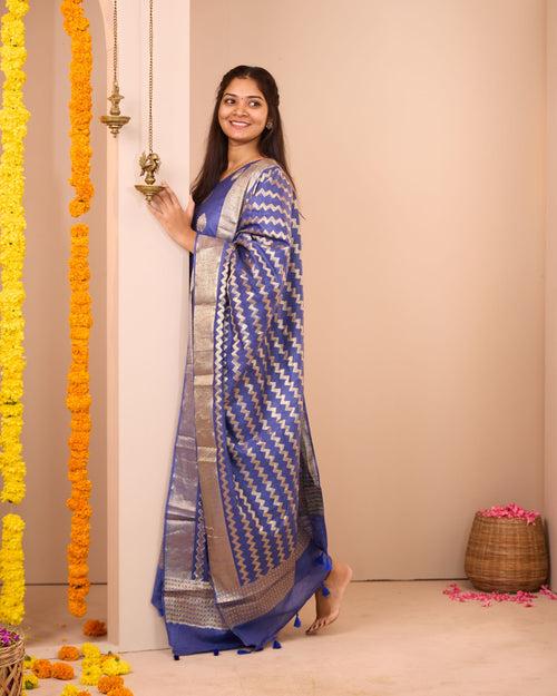 Sharmika Blue Semi Banarasi Suit Set