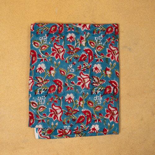 Blue and Red Traditional Floral Hand Blockprinted Cotton Fabric
