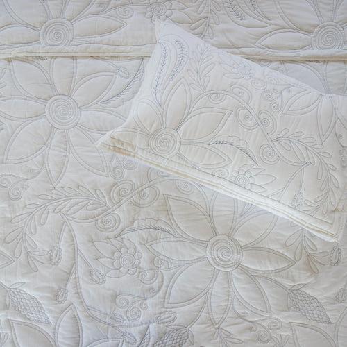 Blue and White Paisley Jaal Embroidered Quilt