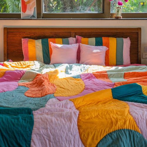 Color Burst Patchwork Handmade Quilt Set