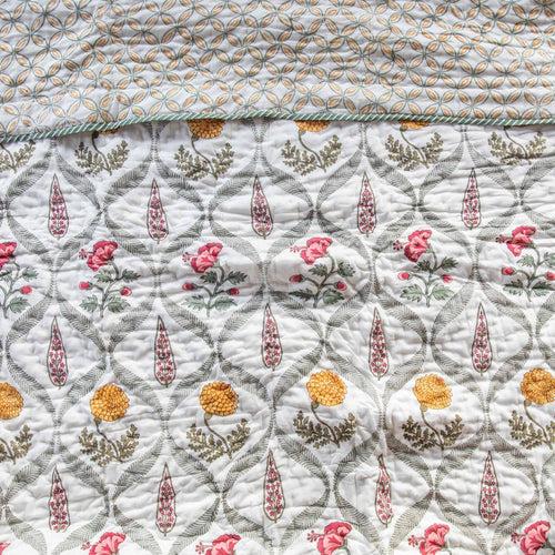 Floral Botanical Reversible Cotton Queen Size Quilt