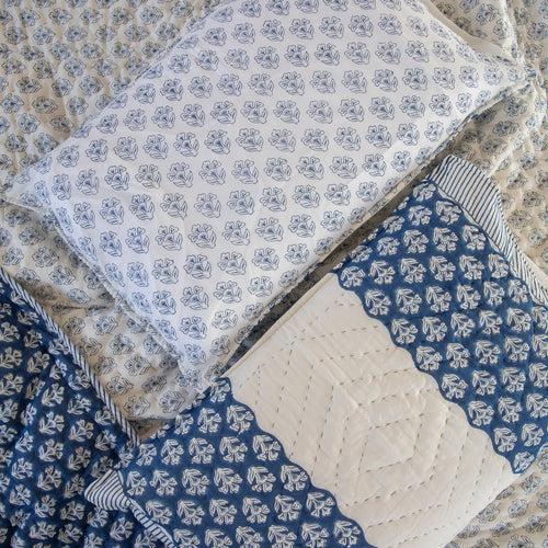 Indigo Harmony Handmade Kantha Stitch Queen Quilt Set