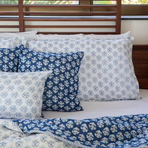 Indigo Harmony Handmade Kantha Stitch Queen Quilt Set