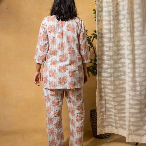 Kentish Rose Stripe Blockprinted Loungewear Pyjama Set