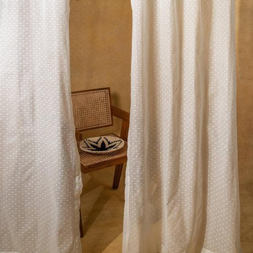 Off-White Polka Banarsi Curtain