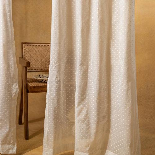 Off-White Polka Banarsi Curtain