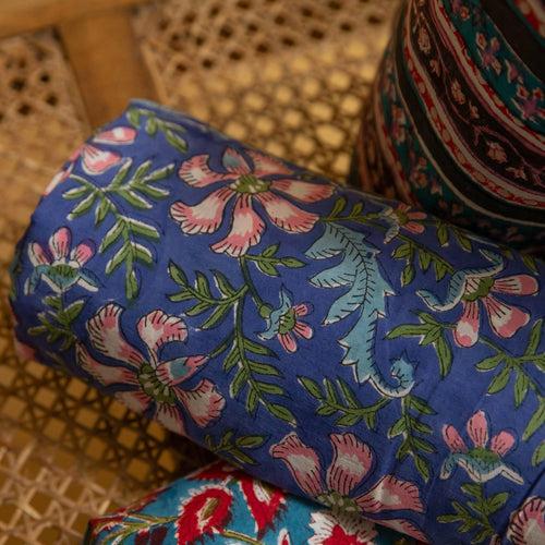 Starry Sky Multicolor Floral Jaal Hand Blockprinted Cotton Fabric