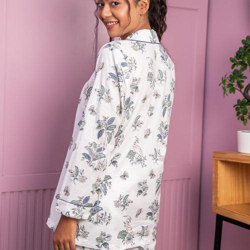 White Tropical Tango Cotton Loungewear Pyjama Set