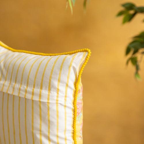 Yellow Kentish Rose Blockprinted Cushion Cover