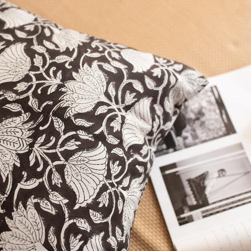 Black Dahlia Blockprint Print Cushion Cover