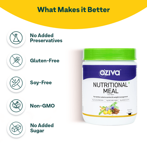 OZiva Nutritional Meal for Men, 18g Protein, 6.4g Fiber