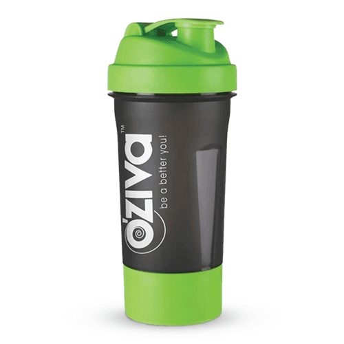 Shaker (600 ml), Green top with Detachable Storage Compartment & Mesh Strainer