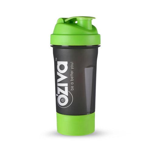 Shaker (600 ml), Green top with Detachable Storage Compartment & Mesh Strainer