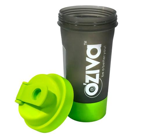Shaker (600 ml), Green top with Detachable Storage Compartment & Mesh Strainer