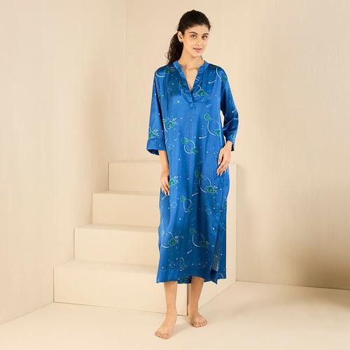 Midnight Stardust Satin Midi Kaftan Dress