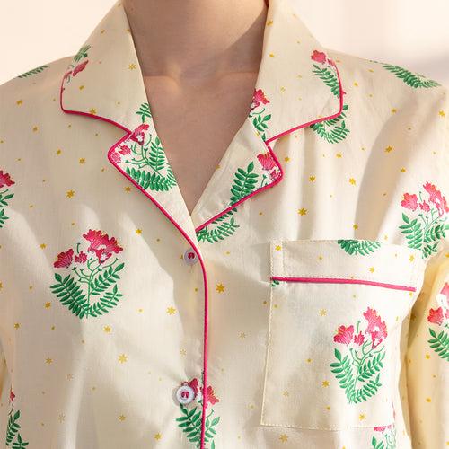 Bougainvillea Cotton Notched Collar Pyjama Set