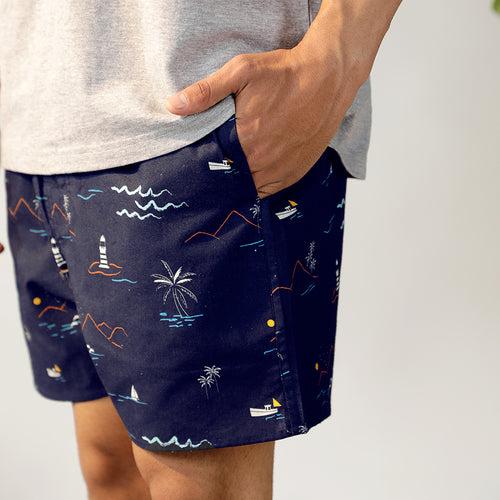 Navy Tropica Cotton Boxers