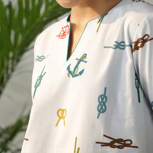 Sea Calling Cotton Dip-Neck Pyjama Set