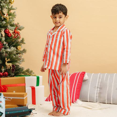 Crimson Trails Cotton Notched Pyjama Set