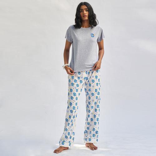 All Eyes on Me Embroidered T-shirt & Cotton Pyjama for Women's