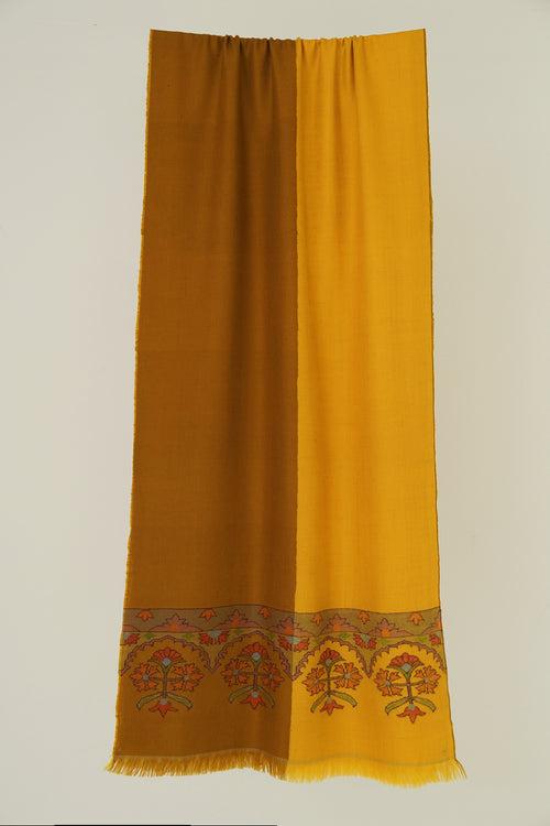 Kani Gulasrin Palledar Hand woven Cashmere Scarf Tawny Mustard